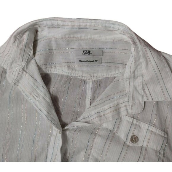 Edun Juniors Girls Large Blouse Long Sleeve White W/ Blue Pink Metallic READ - Picture 4 of 6